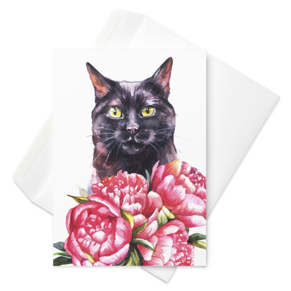 Cat and flowers greeting card