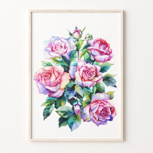 Watercolor roses painting artwork gift for her