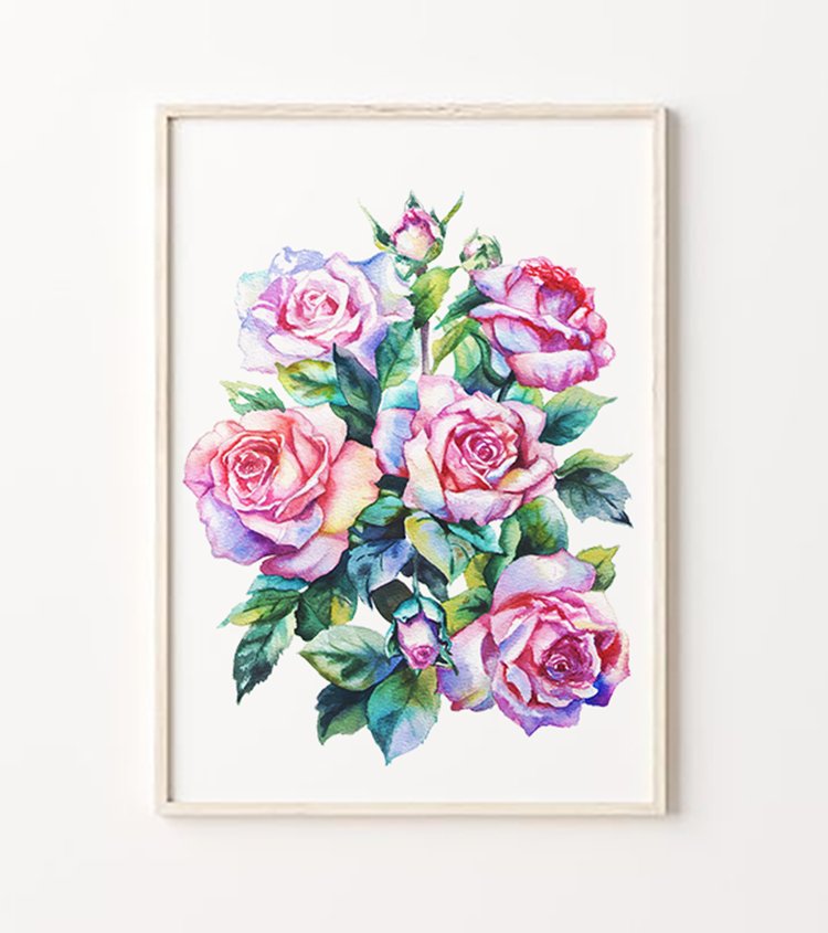 Watercolor roses painting artwork gift for her