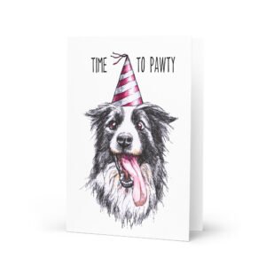 Time to pawty border collie Birthday greeting card