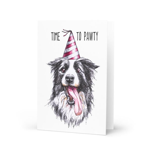 Time to pawty border collie Birthday greeting card
