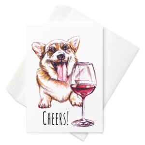 Dog and wine greeting card