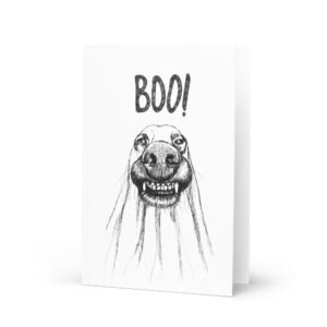 Boo! Funny ghost dog Halloween greeting card