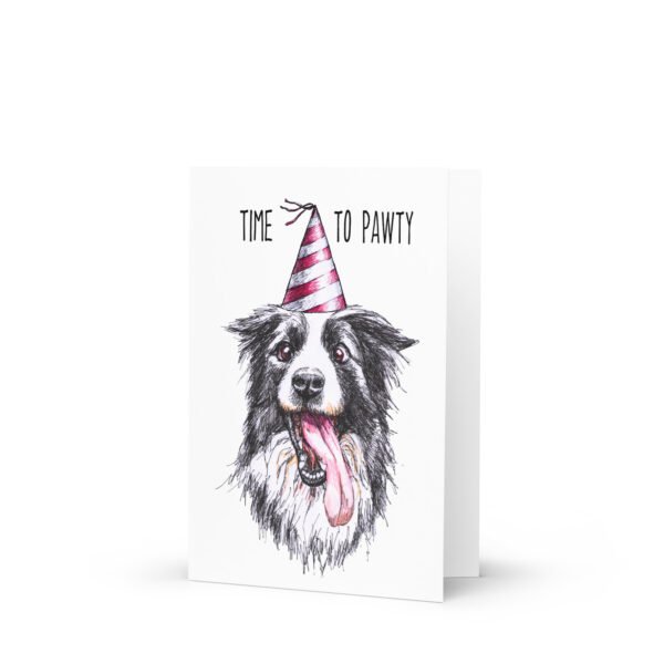 Time to pawty border collie Birthday greeting card - Image 3