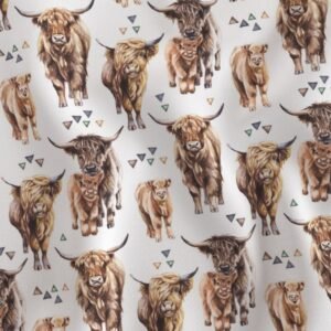 fabric with highland cows printed on it