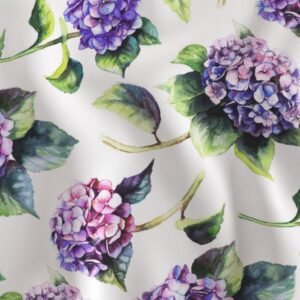 fabric with hydrangea flowers printed on it