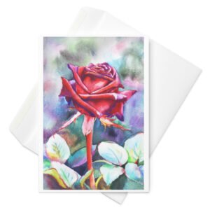 red rose watercolor greeting card