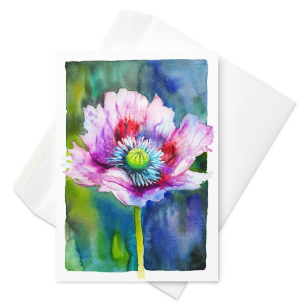 Pink poppy greeting card