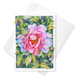 Watercolor pink peony greeting card